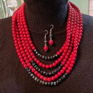 Vintage faux pearl and crystal necklace and earring set